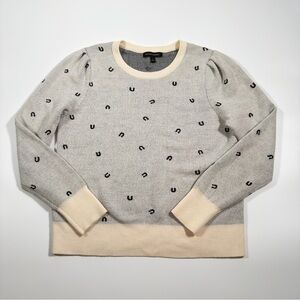 Banana Republic Women's Gray and Cream Crewneck Merino Wool Sweater Size‎ Large